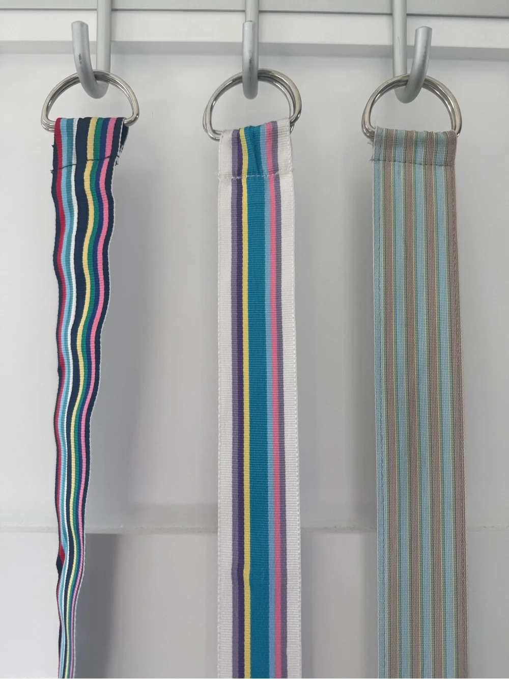 Lot of 3 Striped D-Ring Belts Preppy Ribbon Fabric Adjustable 1.5” Wide